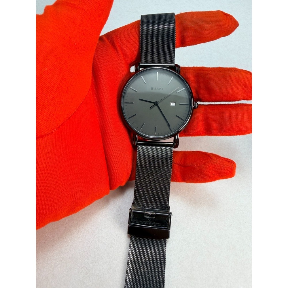 BUREI S-19003M Men's Quartz Watch Silver Dial Date Mesh Band Working